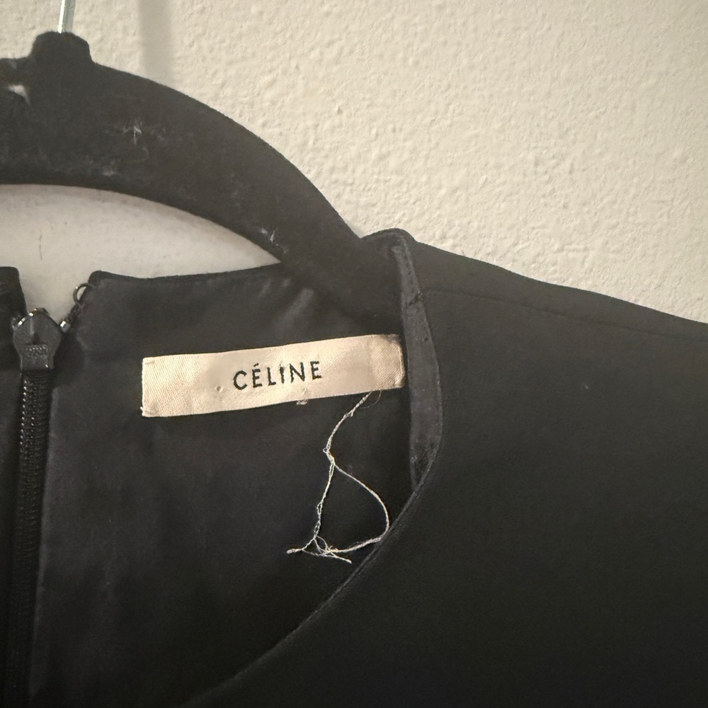 Celine Women's 8 Black Peplum Top Viscose Acetate Blend Short Sleeve Elegant‎ - Picture 3 of 5